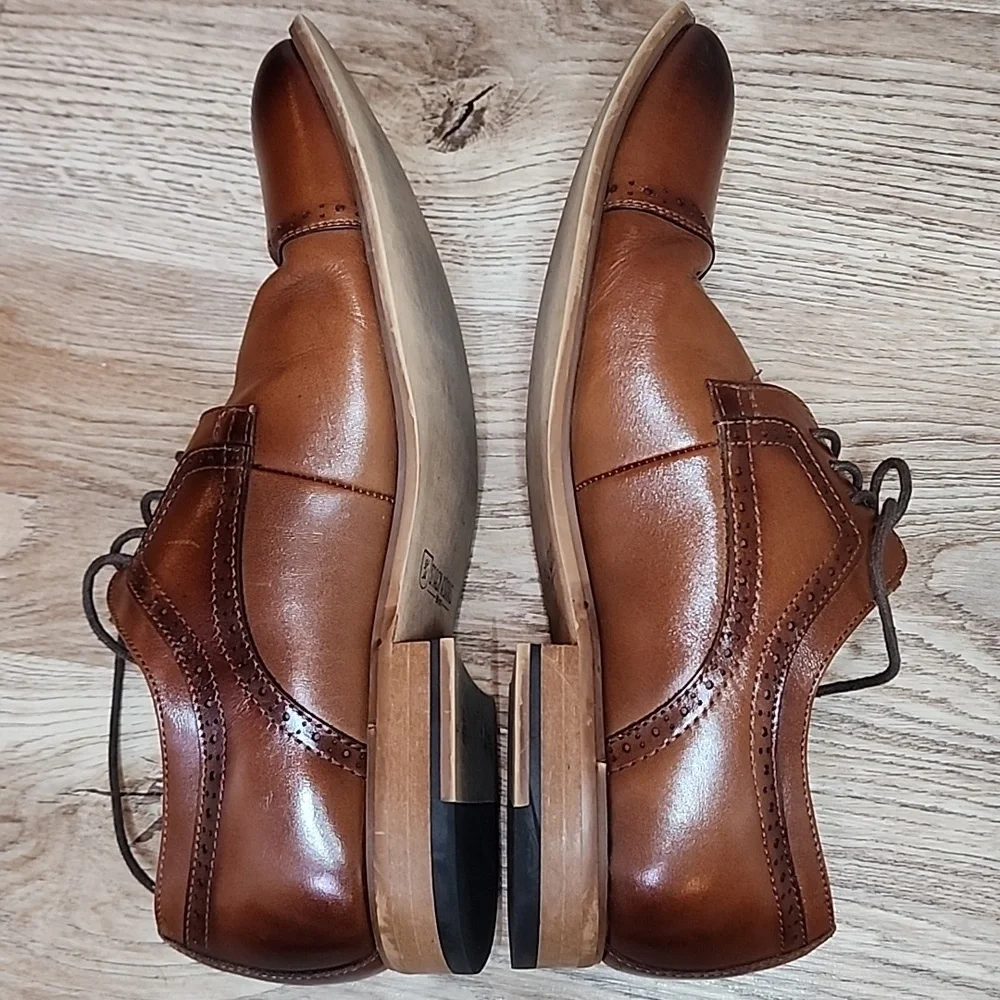 Stacy Adams Mens Dickinson Cap Toe Oxford Shoes Cognac Brown Roynd Toe Size 9W - Picture 5 of 11